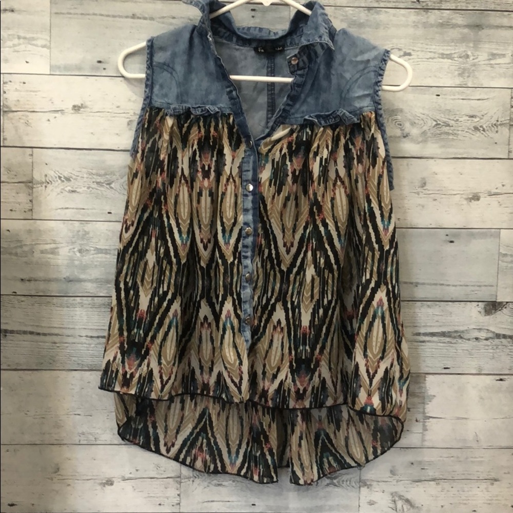 Lace Patterned Shirt with Denim